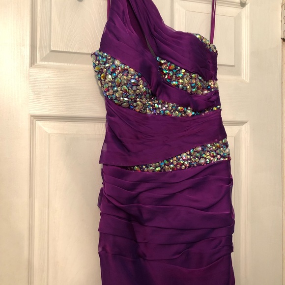 Flirt Prom Sequin Gown w/ Single Sleeve - Picture 2 of 5